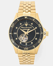 Maserati SFIDA Special Edition Automatic Black Dial Gold Steel Strap Watch for Men - R8823140012
