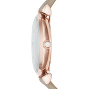 Emporio Armani Gianni T-Bar Silver Dial Beige Leather Strap Watch for Women - AR11111
