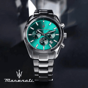 Maserati Attrazione Chronograph Green Dial Silver Steel Strap Watch for Men - R8853151011