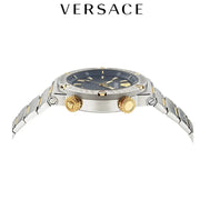 Versace Greca Logo Diver Quartz Black Dial Two Tone Steel Strap Watch for Men - VE8G00424
