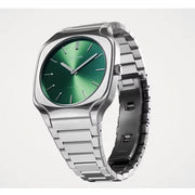 D1 Milano Square Eden Green Dial Silver Steel Strap Watch for Men - D1-SQBJ06