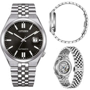 Citizen Tsuyosa 60 Automatic Black Dial Silver Steel Strap Watch for Men - NK0020-55E
