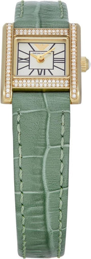 Emporio Armani Classic White Dial Green Leather Strap Watch for Women - AR11661