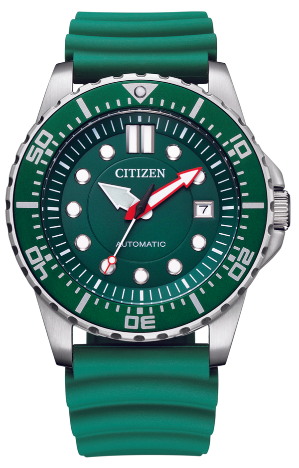 Citizen Mechanical Automatic Green Dial Green Rubber Strap Watch for Men - NJ0129-10X