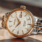 Seiko Presage Cocktail Time Automatic Diamonds White Dial Two Tone Steel Strap Watch for Women - SRE010J1