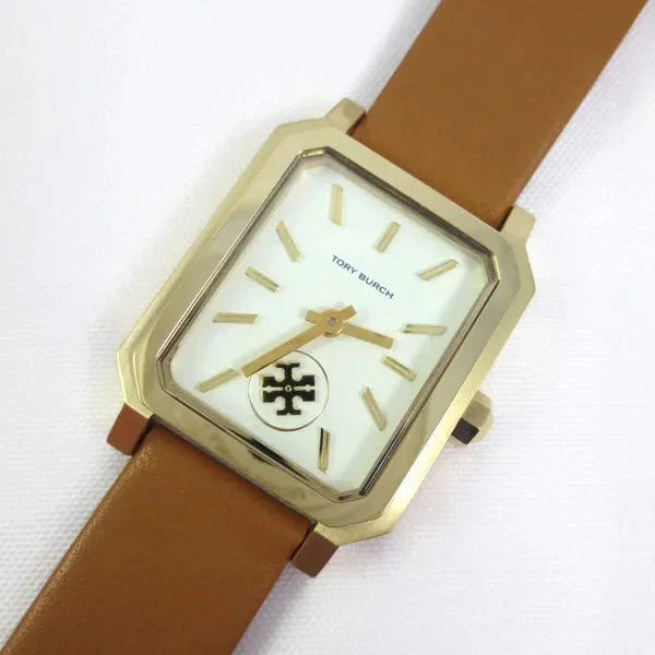Tory Burch Robinson White Dial Brown Leather Strap Watch for Women