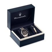Maserati Attrazione Chronograph Blue Dial Two Tone Steel Strap Watch for Men - R8853151008