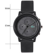 Lacoste 12.12 Chronograph Black Dial Black Silicon Strap Watch for Men - 2011243