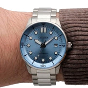 Citizen Mechanical Automatic Light Blue Dial Silver Steel Strap Watch for Men - NJ0191-83L