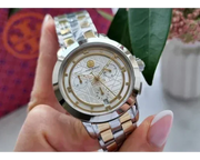 Tory Burch Classic Chronograph White Dial Two Tone Steel Strap Watch for Women - TBW1034