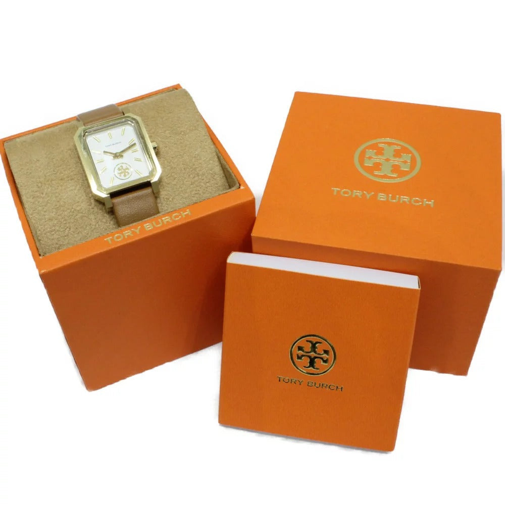 Tory Burch Robinson White Dial Brown Leather Strap Watch for Women