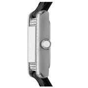 Emporio Armani Classic Crystals Silver Dial Black Leather Strap Watch for Women - AR11660