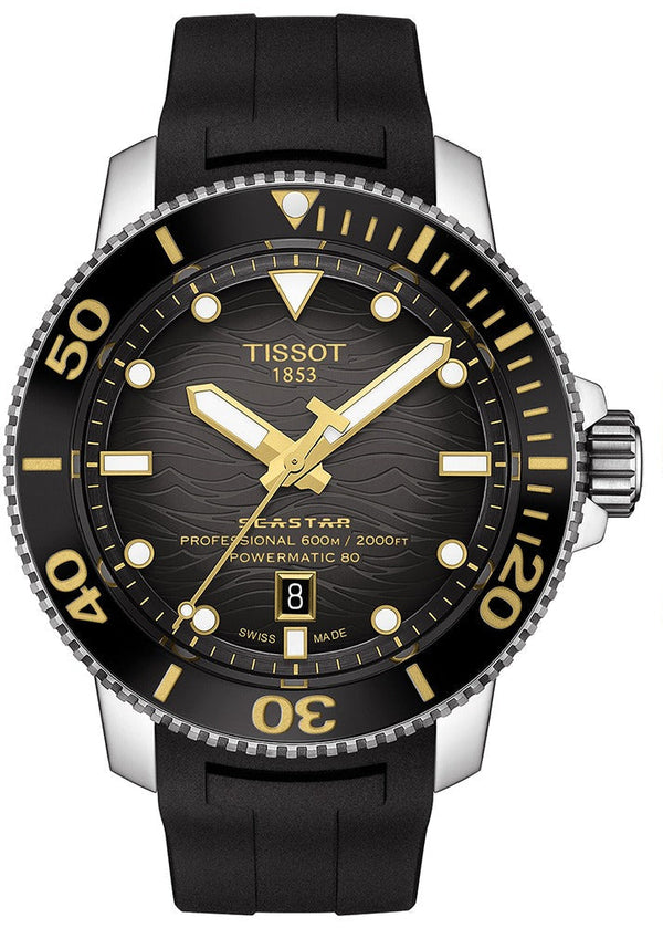 Tissot Seastar 2000 Professional Powermatic 80 Black Dial Black Rubber Strap Watch for Men - T120.607.17.441.01