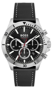 Hugo Boss Troper Chronograph Black Dial Black Leather Strap Watch for Men - 1514055