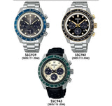 Seiko Prospex Speedtimer Solar Chronograph Ivory Dial Black Leather Strap Watch for Men - SSC943
