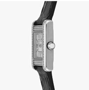 Emporio Armani Classic Crystals Silver Dial Black Leather Strap Watch for Women - AR11660