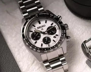Seiko Prospex Speedtimer Solar Chronograph White Dial Silver Steel Strap Watch for Men - SSC813