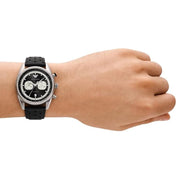 Emporio Armani Racer Chronograph Black Dial Black Leather Strap Watch for Men - AR11635