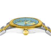 Versace V-Code Analog Turquoise Dial Two Tone Steel Strap Watch for Women - VE8I00524