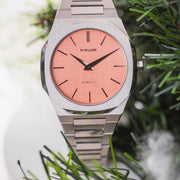 D1 Milano Ultra Thin Salmon Pink Dial Silver Steel Strap Watch for Men - D1-UTBJ26