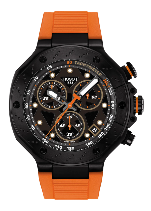 Tissot T Race Chronograph Black Dial Orange Rubber Strap Watch for Men - T141.417.37.051.02