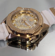 Philipp Plein The Skull Gold Dial White Silicone Strap Watch for Men - PWAAA1221