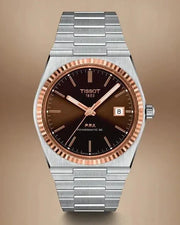Tissot PRX Powermatic 80 18K Gold Brown Dial Silver Steel Strap Watch for Men - T931.407.41.291.00