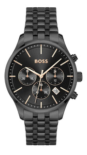 Hugo Boss Avery Chronograph Black Dial Black Steel Strap Watch for Men - 1514256