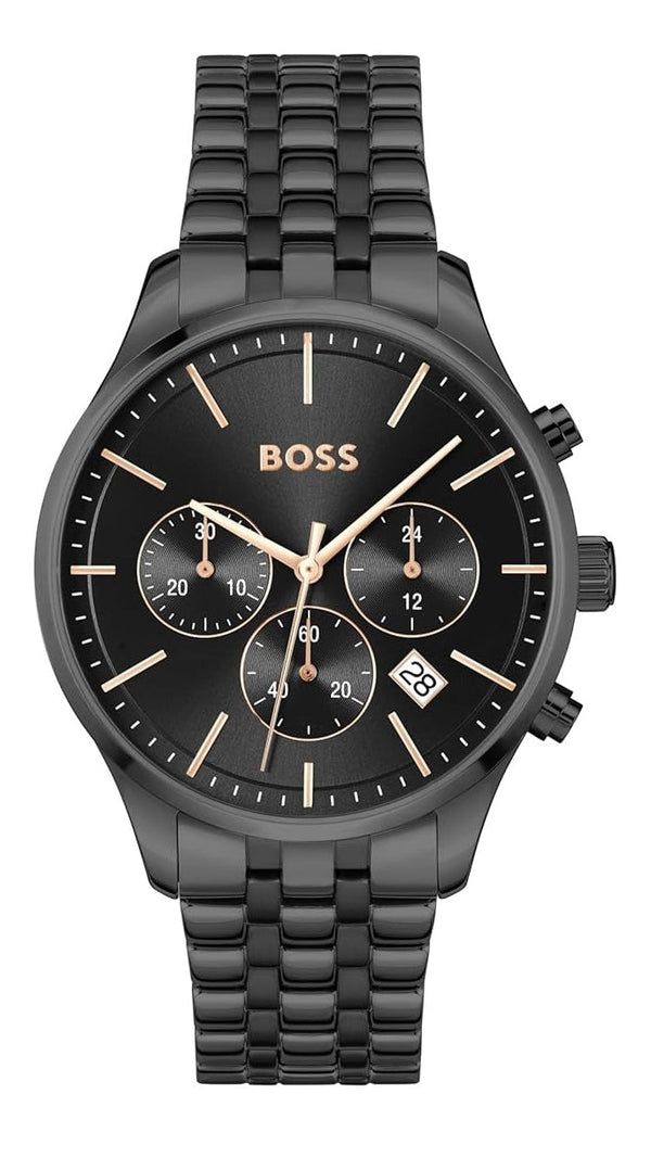 Hugo Boss Avery Chronograph Black Dial Black Steel Strap Watch for Men - 1514256