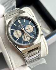 Seiko Conceptual Chronograph Blue Dial Silver Steel Strap Watch for Men- SSB453P1