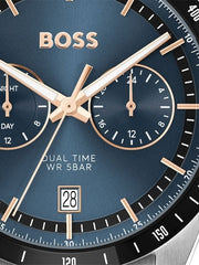 Hugo Boss Tourmaster Chronograph Blue Dial Two Tone Steel Strap Watch for Men - 1514288