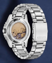 Citizen Mechanical Automatic Blue Dial Silver Steel Strap Watch for Men - NJ0178-81M
