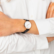 Emporio Armani Gianni T-Bar White Dial Black Leather Strap Watch for Women - AR11270