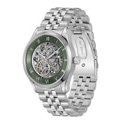 Hugo Boss Principle Skeleton Green Dial Silver Steel Strap Watch for Men - 1514236
