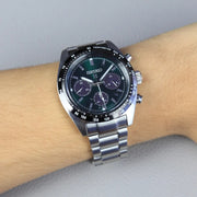 Seiko Prospex Speedtimer Solar Chronograph Green Dial Silver Steel Strap Watch for Men - SSC933