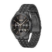 Hugo Boss Avery Chronograph Black Dial Black Steel Strap Watch for Men - 1514256