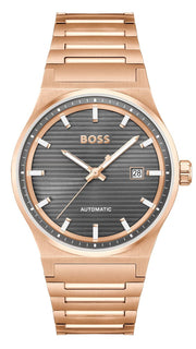 Hugo Boss Candor Automatic Grey Dial Rose Gold Steel Strap Watch for Men - 1514185