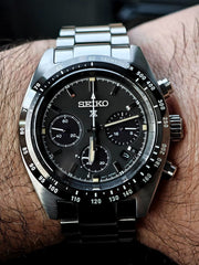 Seiko Prospex Speedtimer Solar Chronograph Black Dial Silver Steel Strap Watch for Men - SSC819
