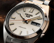 Seiko 5 Sports SNXS Series Automatic Beige Dial Silver Steel Strap Watch for Men - SRPK91K1