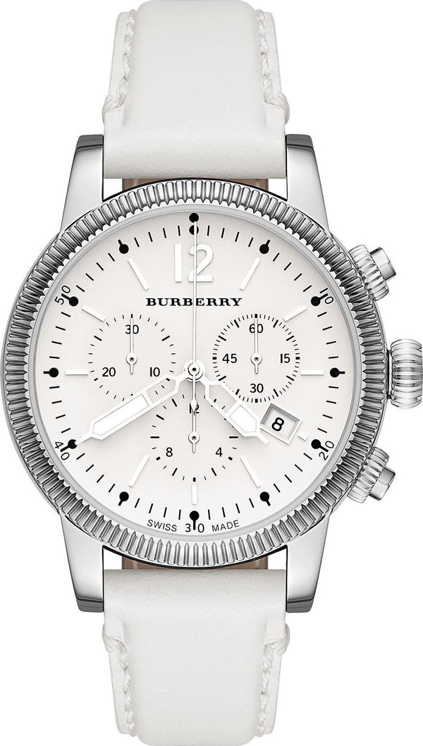 Burberry Utilitarian Chronograph White Dial White Leather Strap Watch for Women - BU7821