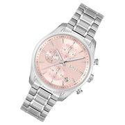 Hugo Boss Grand Tour Chronograph Pink Mother of Pearl Dial Silver Steel Strap Watch for Women - 1502765