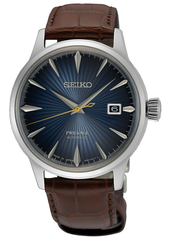 Seiko Presage Cocktail Time Automatic Blue Dial Brown Leather Strap Watch for Men - SRPK15K1