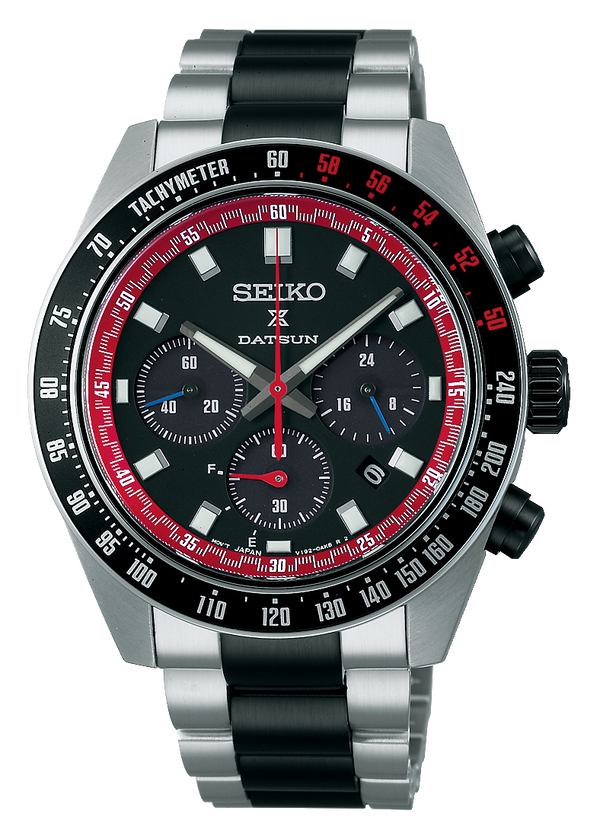 Seiko Prospex Speedtimer Solar Chronograph Datsun 240Z Collaboration Limited Edition Black Dial Two Tone Steel Strap Watch for Men - SSC957