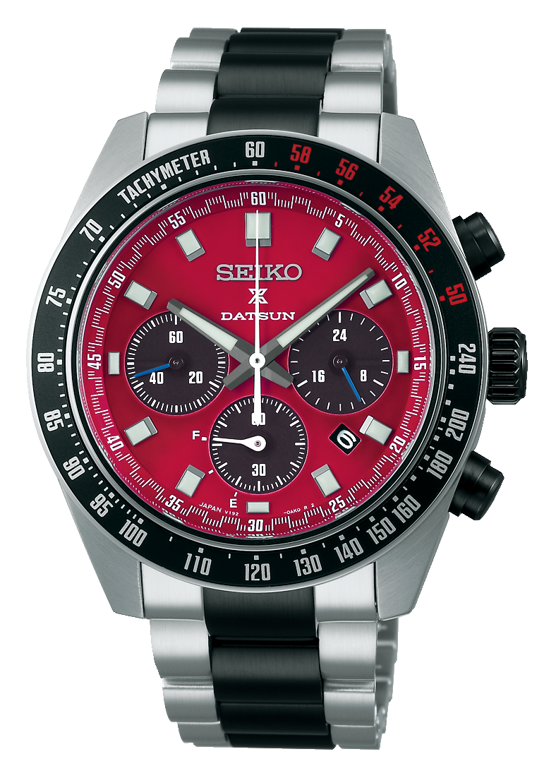 Seiko Prospex Speedtimer Solar Chronograph Datsun 240Z Collaboration Limited Edition Red Dial Two Tone Steel Strap Watch for Men - SBDL123