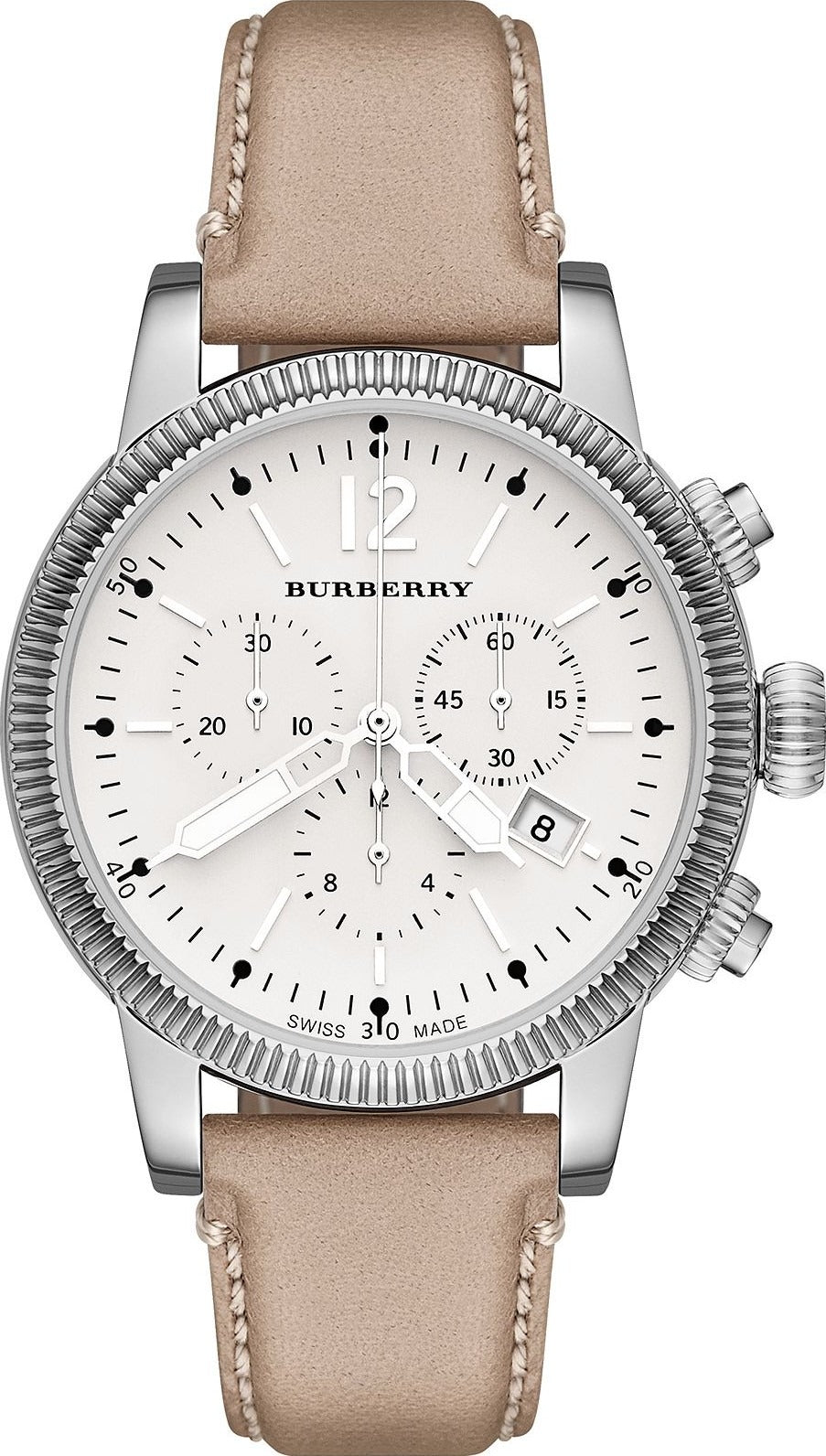Burberry Utilitarian Chronograph White Dial Pink Leather Strap Watch for Women - BU7816