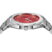 D1 Milano Ultra Thin Red Dial Silver Steel Strap Watch for Men - D1-UTBJ20