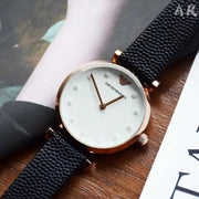Emporio Armani Gianni T-Bar White Dial Black Leather Strap Watch for Women - AR11270