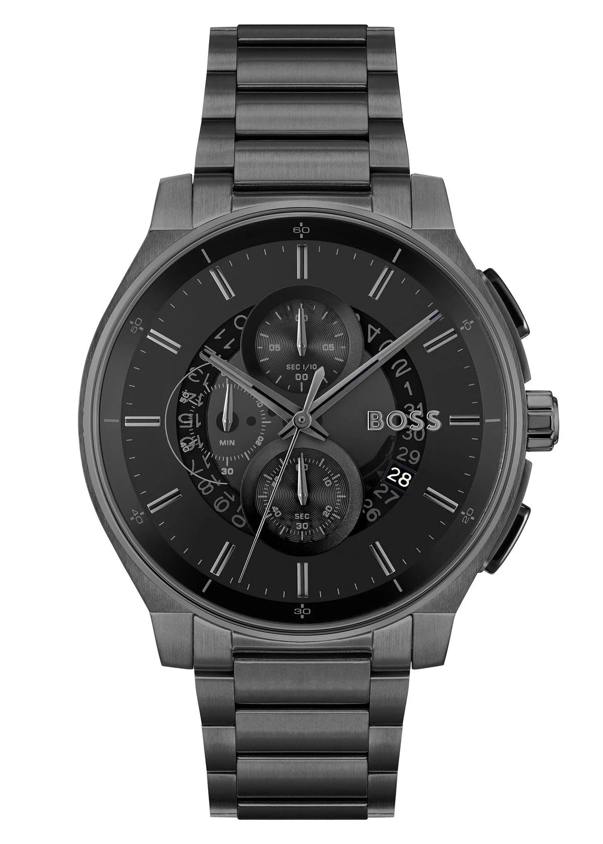 Hugo Boss Peak Chronograph Black Dial Black Steel Strap Watch for Men - 1514192