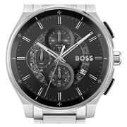 Hugo Boss Peak Chronograph Black Dial Silver Steel Strap Watch for Men - 1514191