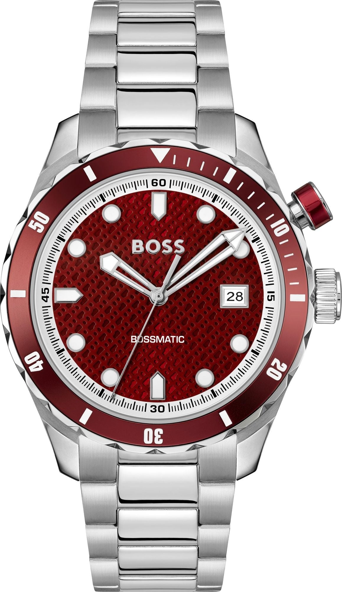 Hugo Boss Bossmatic Automatic Red Dial Silver Steel Strap Watch for Men - 1514179